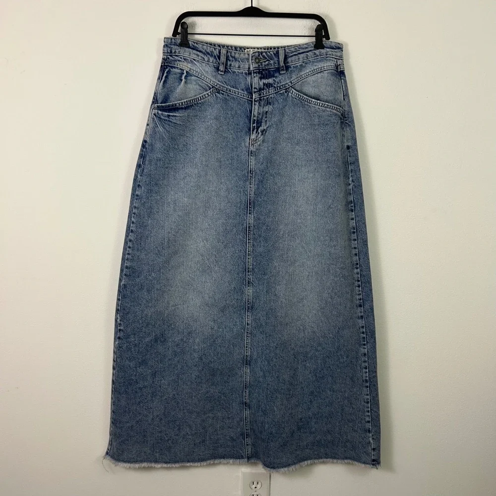 We The Free Free People Come As You Are Blue Denim Maxi Skirt Size 12